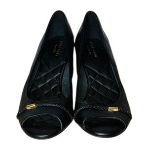 Cole Haan Black Low Wedge Peep Tee Shoe Style W16103